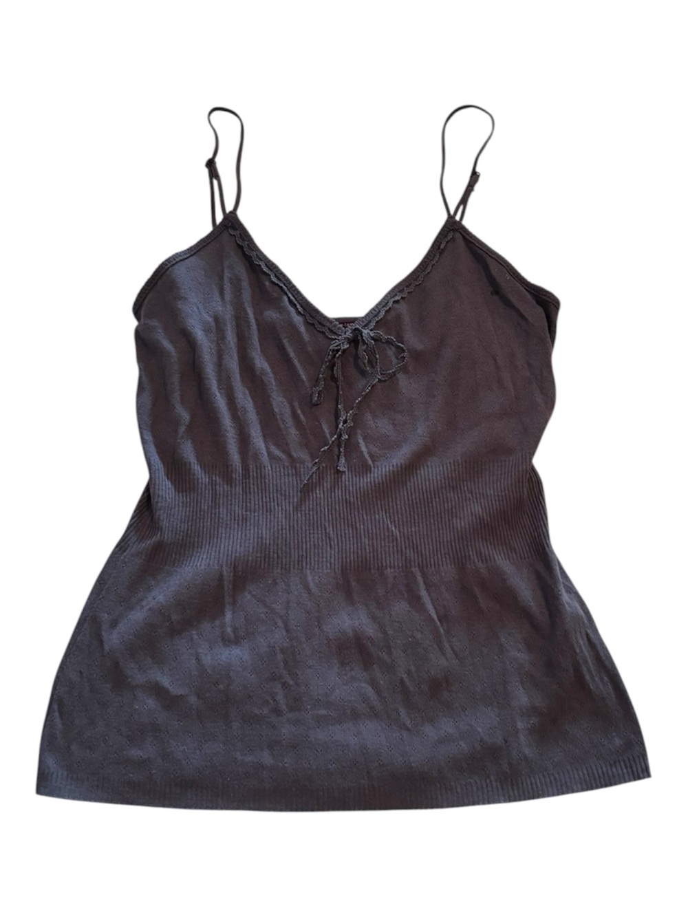 Princess Tam Tam Gray Pointelle Cotton Spaghetti Tank Adjustable Strap Medium